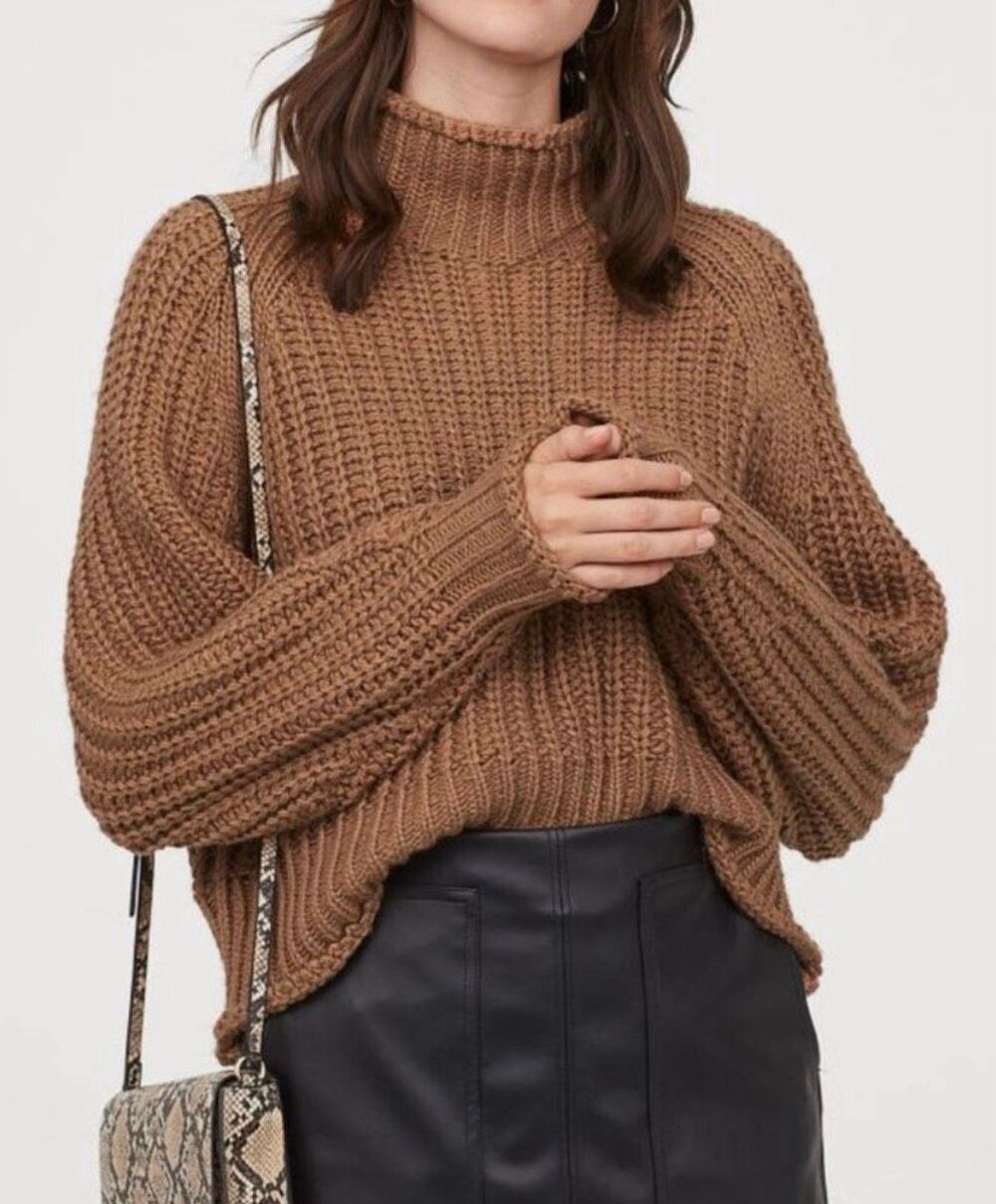 H&M Chunky Knit Cropped Sweater XS Brown